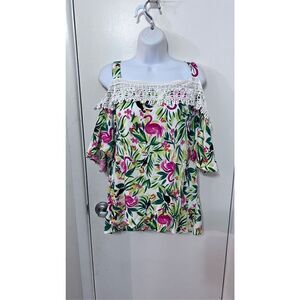 HAILEY LYN OFF TGE SHOULDER FLAMINGO TOP SIZE 1XL